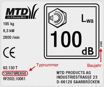 MTD Typenschild