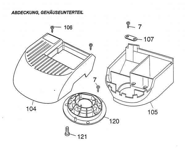 Ersatzteile WOLF-Garten Akku Rasenmäher ohne Antrieb 2.42 AC Typ: 4942000 Serie A  (1996) Abdeckung, Gehäuseunterteil 