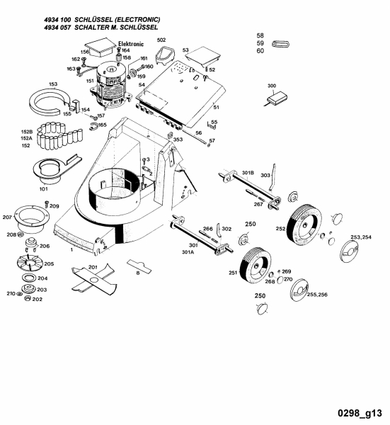 Ersatzteile WOLF-Garten Akku Rasenmäher ohne Antrieb 6.35 Accu Typ: 4934680 Serie D  (1998) Elektromotor, Elektroteile, Messer, Räder 