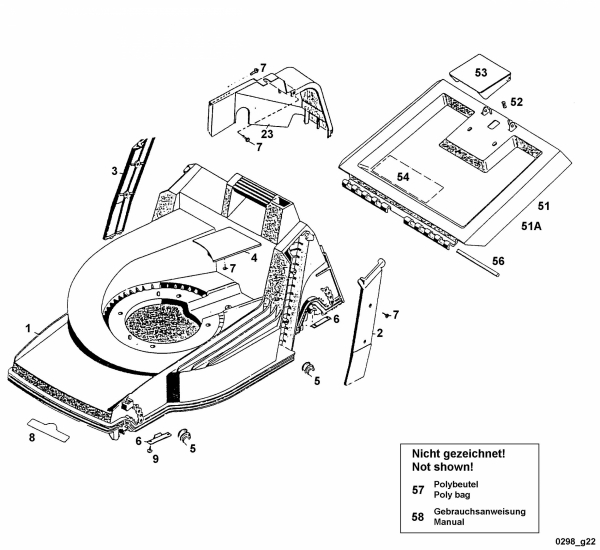 Ersatzteile WOLF-Garten Akku Rasenmäher ohne Antrieb 6.42 ACN Typ: 4943080 Serie A  (1998) Heckklappe, Mähwerksgehäuse 