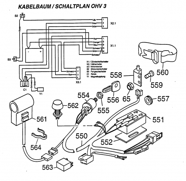 Ersatzteile WOLF-Garten Scooter OHV 3 Typ: 6990000 Serie A, B  (1998) Kabelbaum, Schaltplan 