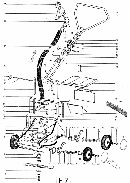Ersatzteile WOLF-Garten Benzin Rasenmäher ohne Antrieb 4.46 B Typ: 6905580 Serie A  (1996) Holm, Räder 