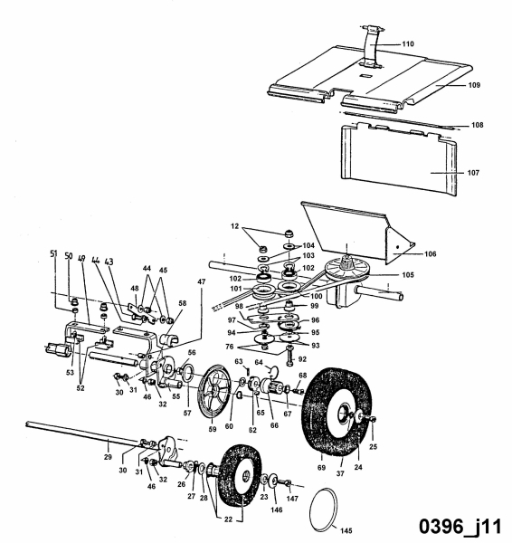 Ersatzteile WOLF-Garten Benzin Rasenmäher mit Antrieb 6.46 BA Typ: 6966000 Serie A  (1994) Keilriementrieb, Räder 