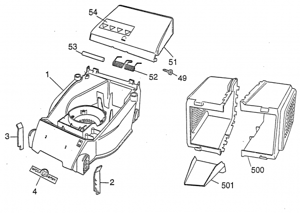 Ersatzteile WOLF-Garten Akku Rasenmäher ohne Antrieb Picco 32 Accu Typ: 4911002 Serie C  (1999) Grasfangkorb, Heckklappe, Mähwerksgehäuse 