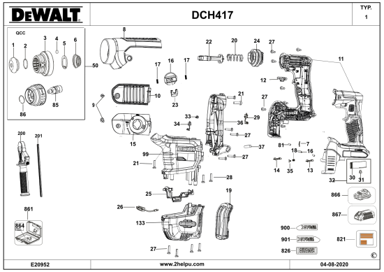 DEWALT Ersatzteile BOHRHAMMER DCH417 Typ: 1 XJ