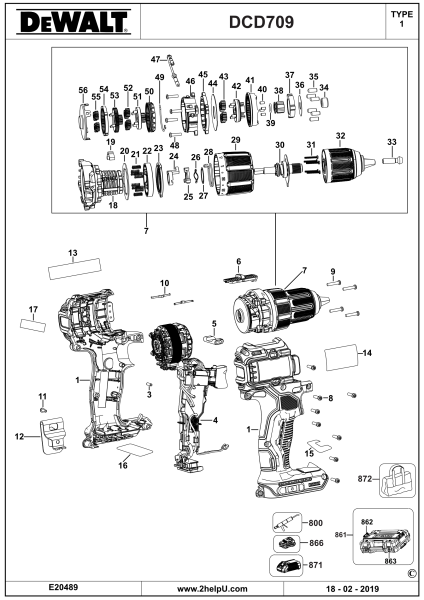 DEWALT Ersatzteile BOHRER/ANTRIEB DCD709S2 Typ: 1 QW
