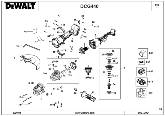 DEWALT Ersatzteile WINKELSCHLEIFER DCG440N Typ: 1 XJ