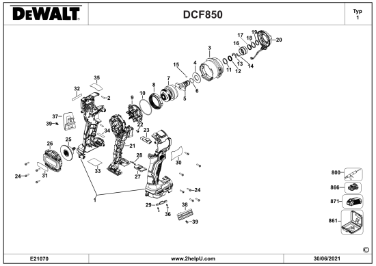 DEWALT Ersatzteile SCHLAGSCHRAUBER DCF850D2T Typ: 1 QW