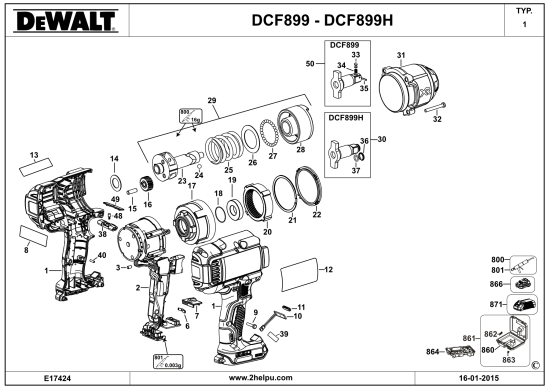 DEWALT Ersatzteile SCHLAGSCHRAUBENSCHL. DCF899 Typ: 1 XJ