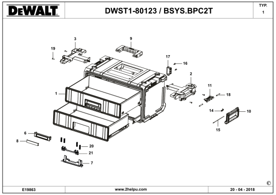 DEWALT Ersatzteile SCHUBLADENSCHRANK DWST1-80123 Typ: 1 XJ