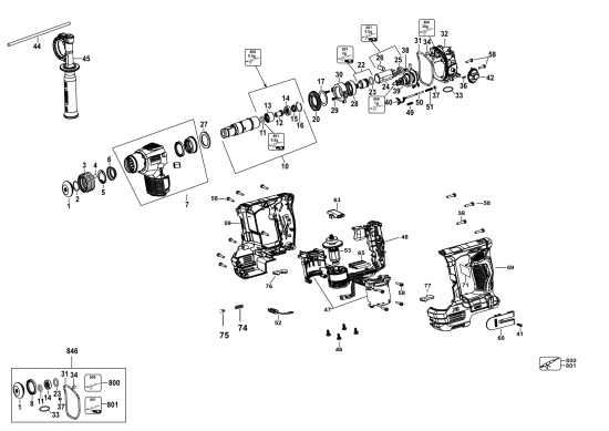 DEWALT Ersatzteile DREHHAMMER DCH072B Typ: 1 QU