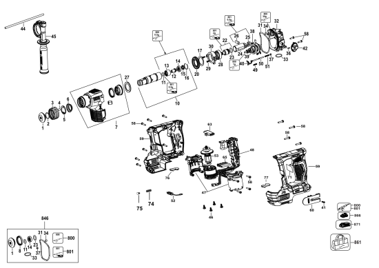 DEWALT Ersatzteile DREHHAMMER DCH072G2 Typ: 1 QU