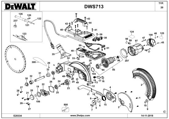 DEWALT Ersatzteile GEHRUNGSSÄGE DWS713 Typ: 20 XJ