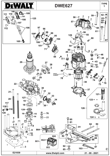 DEWALT Ersatzteile HOHLFRÄSER DWE627 Typ: 1 QS