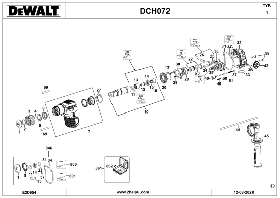 DEWALT Ersatzteile BOHRHAMMER DCH172P2LR Typ: 1 QW