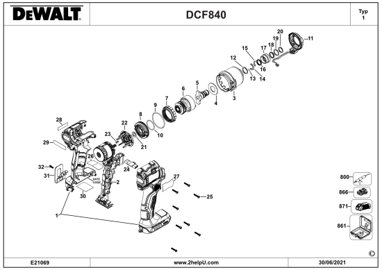 DEWALT Ersatzteile SCHLAGSCHRAUBER DCF840N Typ: 1 XJ