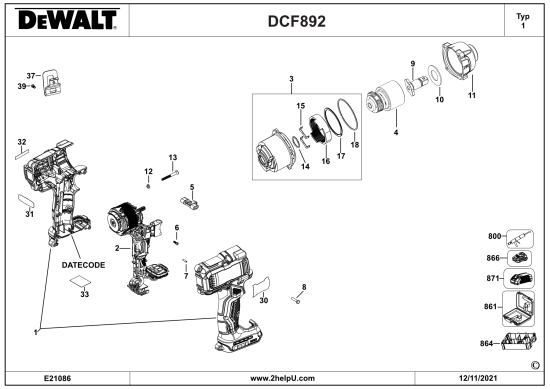 DEWALT Ersatzteile SCHLAGSCHRAUBENSCHL. DCF892N Typ: 1 XJ