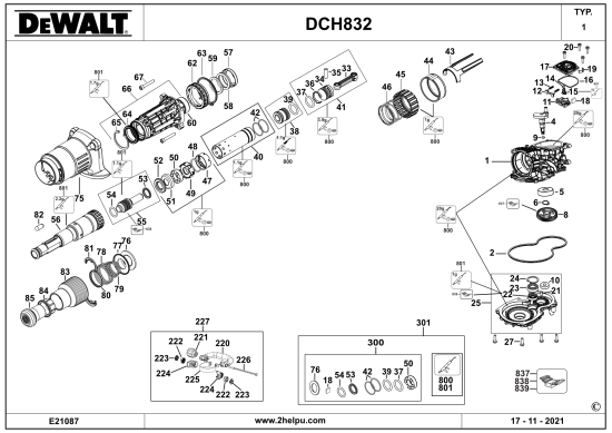 DEWALT Ersatzteile MEISSELHAMMER DCH832X2 Typ: 1 QW