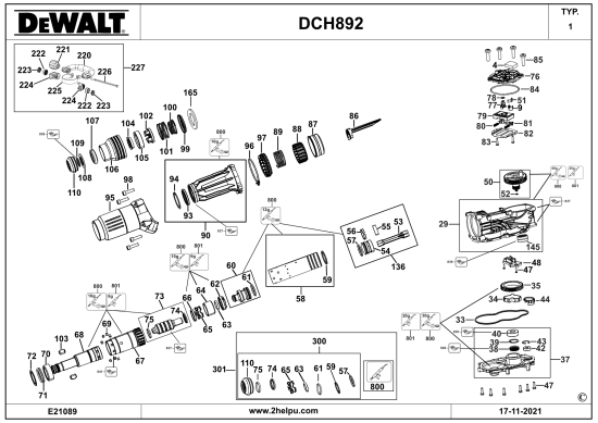 DEWALT Ersatzteile MEISSELHAMMER DCH892X2 Typ: 1 QW