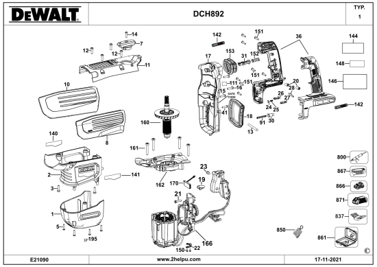 DEWALT Ersatzteile MEISSELHAMMER DCH892X2 Typ: 1 QW