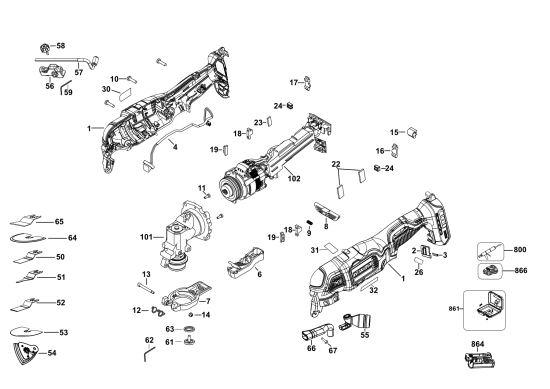 DEWALT Ersatzteile MULTIFUNKTIONSWERKZEUG DCS356E1T Typ: 2 XJ