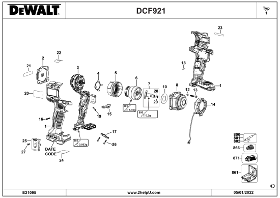 DEWALT Ersatzteile SCHLAGSCHRAUBENSCHL. DCF921D2T Typ: 1 QW