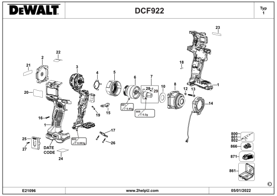 DEWALT Ersatzteile SCHLAGSCHRAUBENSCHL. DCF922D2T Typ: 1 QW