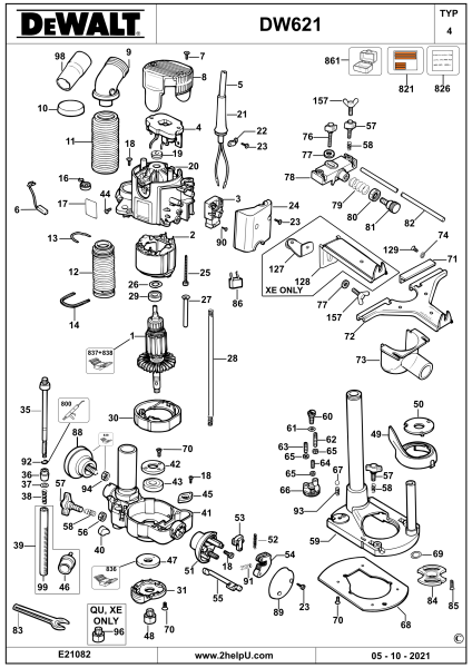 DEWALT Ersatzteile FRÄSMASCHINE DW621 Typ: 4 QS