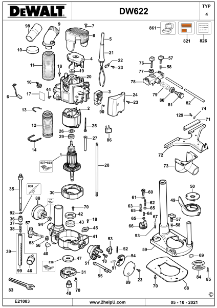 DEWALT Ersatzteile FRÄSMASCHINE DW622 Typ: 4 QS