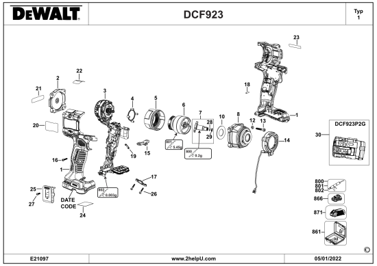 DEWALT Ersatzteile SCHLAGSCHRAUBENSCHL. DCF923N Typ: 1 XJ