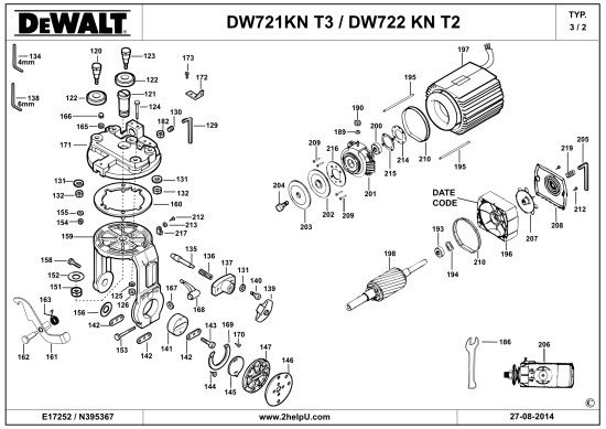 DEWALT Ersatzteile RADIALARMSÄGE DW721KN Typ: 3 QS
