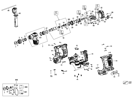 DEWALT Ersatzteile DREHHAMMER DCH072B Typ: 1 QU