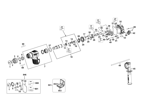 DEWALT Ersatzteile AKKU BOHRHAMMER DCH072N Typ: 1 XJ