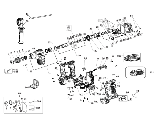 DEWALT Ersatzteile AKKU BOHRHAMMER DCH172D2 Typ: 1 QU