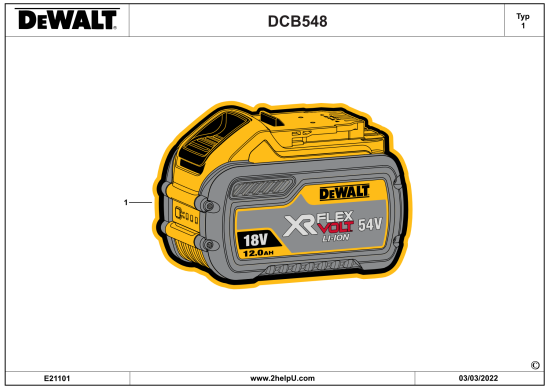 DEWALT Ersatzteile BATTERIE DCB548-XJ Typ: 1 XJ