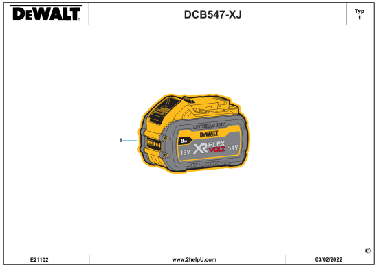 DEWALT Ersatzteile BATTERIE DCB547-XJ Typ: 1 XJ