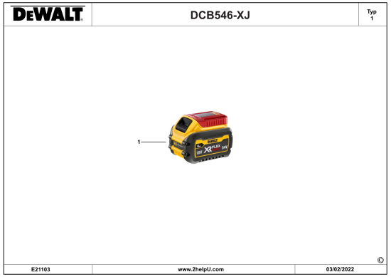 DEWALT Ersatzteile BATTERIE DCB546-XJ Typ: 1 XJ