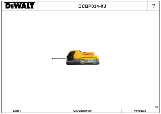 DEWALT Ersatzteile BATTERIE DCBP034-XJ Typ: 1 XJ