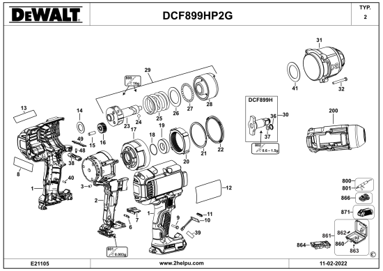 DEWALT Ersatzteile SCHLAGSCHRAUBENSCHL. DCF899HP2G Typ: 2 QW