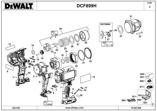 DEWALT Ersatzteile SCHLAGSCHRAUBENSCHL. DCF899HN Typ: 4 XJ
