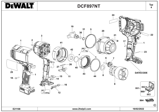 DEWALT Ersatzteile SCHLAGSCHRAUBENSCHL. DCF897N Typ: 4 XJ