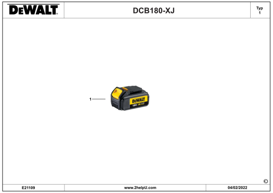 DEWALT Ersatzteile BATTERIE DCB180 Typ: 1 XJ