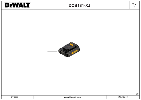 DEWALT Ersatzteile BATTERIE DCB181 Typ: 1 XJ
