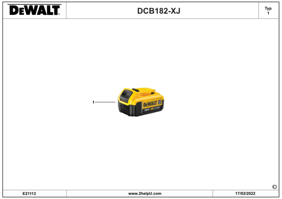 DEWALT Ersatzteile BATTERIE DCB182 Typ: 1 XJ