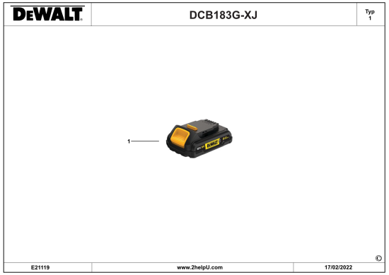 DEWALT Ersatzteile BATTERIE DCB183G Typ: 1 XJ