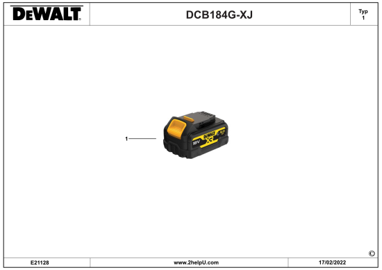 DEWALT Ersatzteile BATTERIE DCB184G Typ: 1 XJ