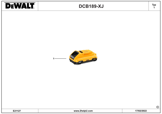 DEWALT Ersatzteile BATTERIE DCB189 Typ: 1 XJ