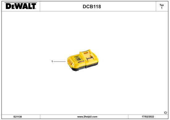 DEWALT Ersatzteile BATTERIE-LADEGERÄT DCB118-QW Typ: 1 QW