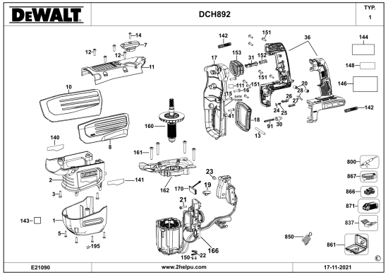 DEWALT Ersatzteile MEISSELHAMMER DCH892X2 Typ: 1 QW