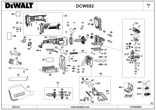 DEWALT Ersatzteile PLATTENVERBINDER DCW682B Typ: 1 QU